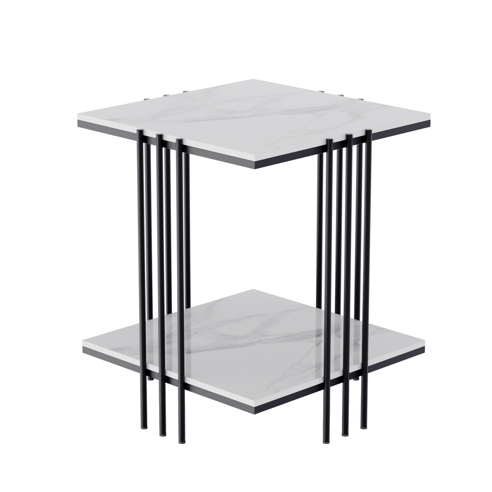 Sintered Stone Side Table with Golden Legs – 2 Tiers Living Room Square Side Table