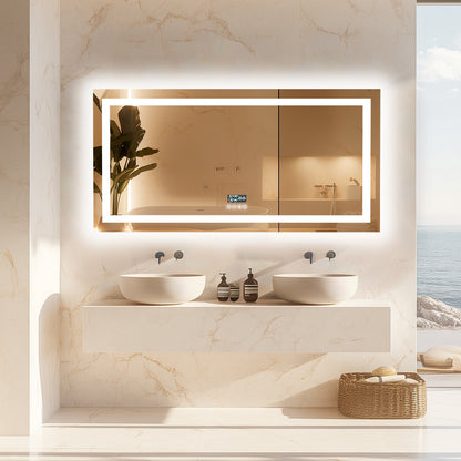 Illuminated Bathroom Mirror w/ Bluetooth Speaker, Dual LED Light Strips