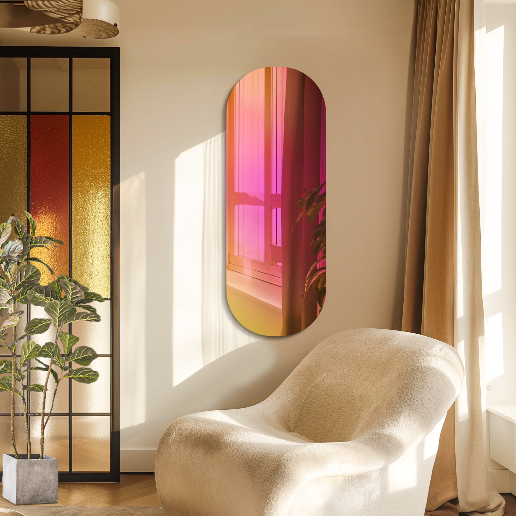Long Oblong Iridescent Effect Wall Mirror with Iridescent Effect Dazzling Glass Mirror