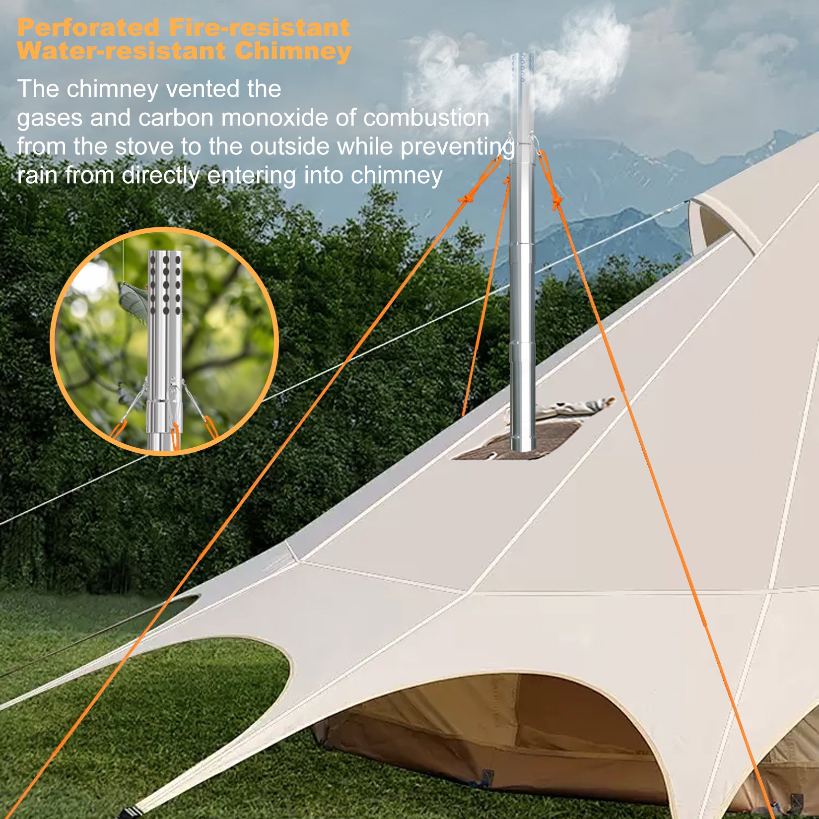 Outdoor Camping Tent Wood Burner Stove with 7 Chimney Pipes