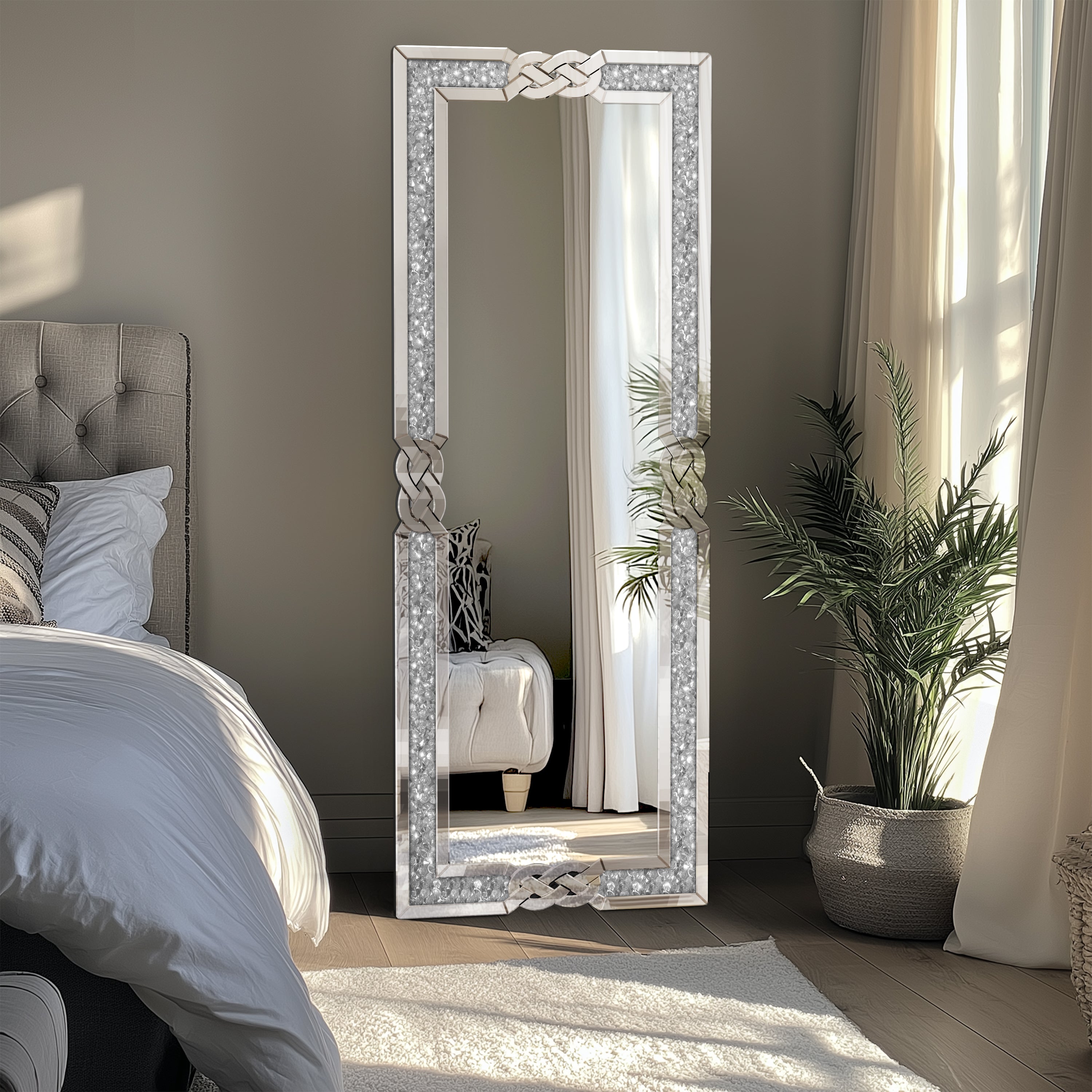 Full Body Mirror with Stand Crush Diamond Standing/ Wall-Mounted Dressing Mirror