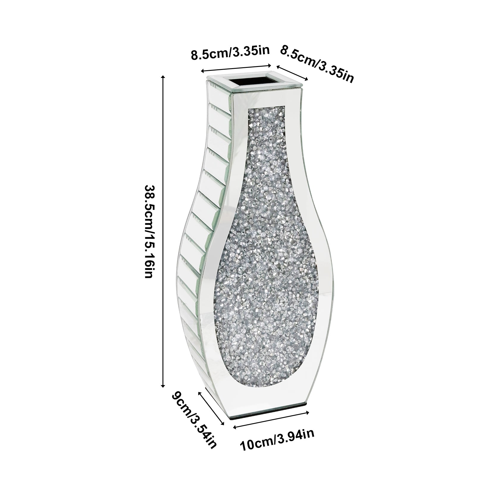 Silver Crushed Diamond Table Flower Vase for Dried Flowers Mirrored Table Centerpiece