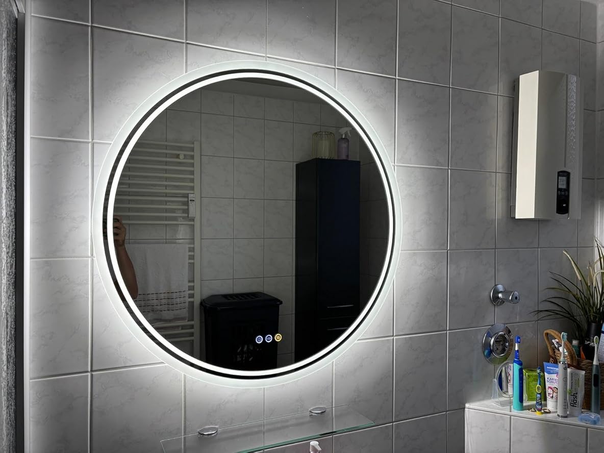 Dimmable Round Led Bathroom Mirror with Backlit, Bathroom Vanity Mirror Over Sink