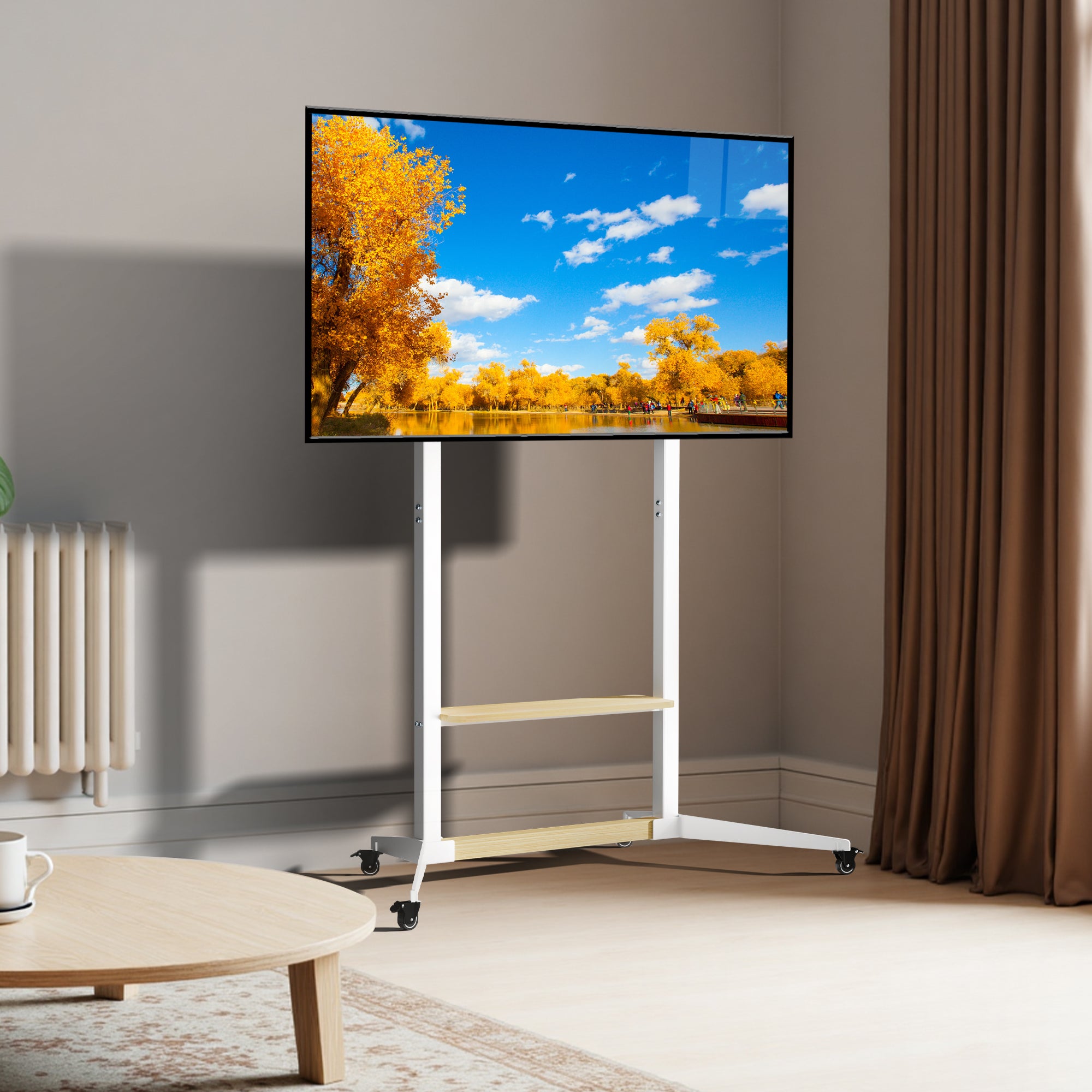 Mobile TV Floor Stand TV Cart 40”-100” TV Mount Stand Load 100KG with Wood Shelf