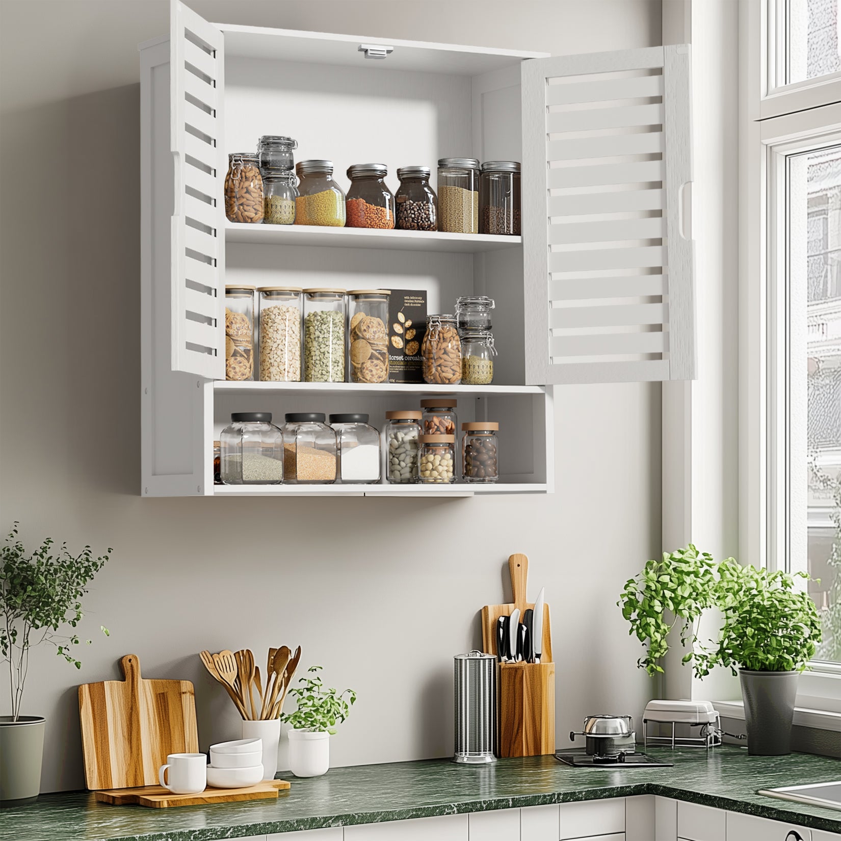 Bathroom Cabinet Bamboo Over-The-Toilet Storage Organizer Wall Mounted Kitchen Shelves