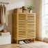 2/3 Doors Bamboo Shoes Storage Cabinet with Slatted Doors & Shelves for Entryway, Hallway