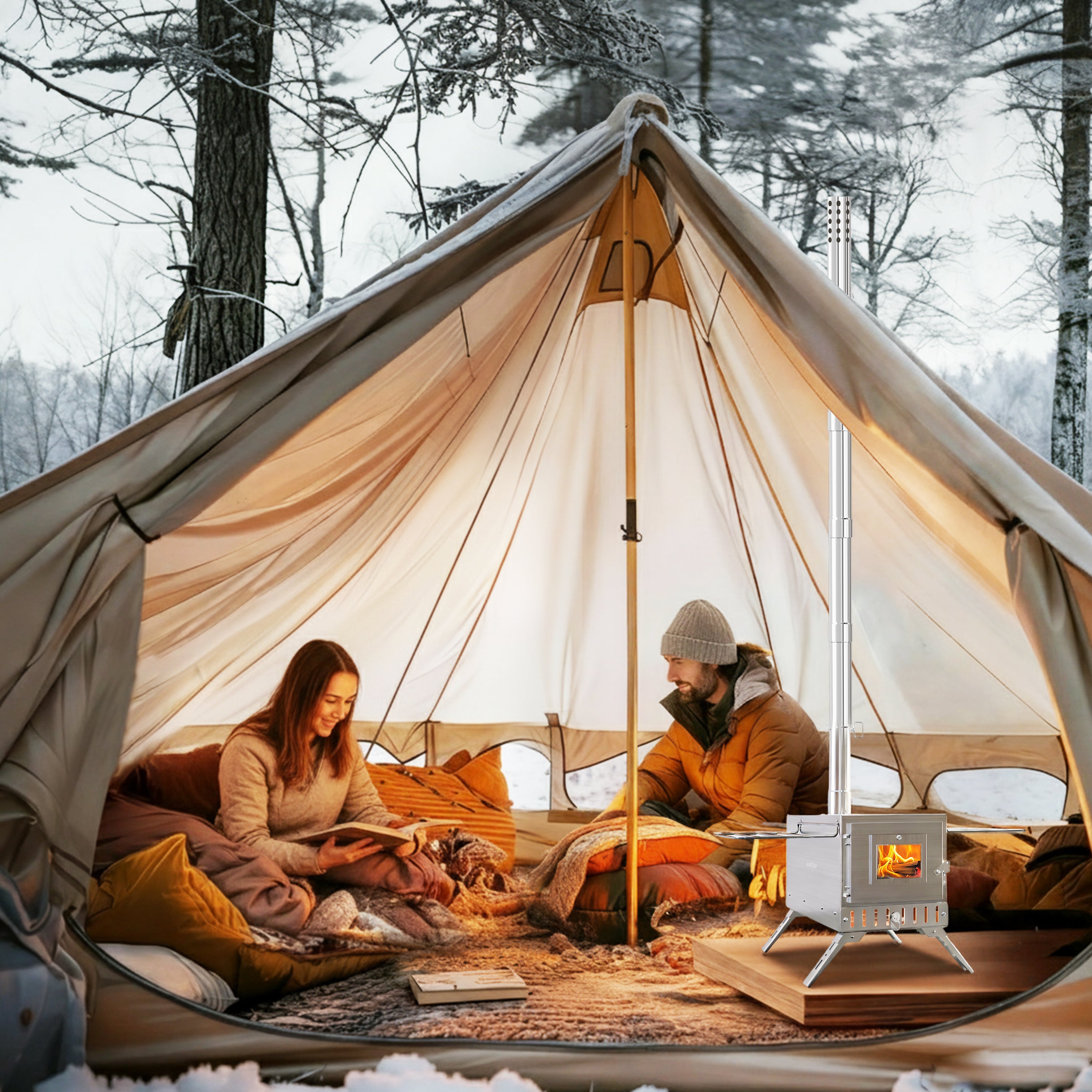 Outdoor Camping Tent Wood Burner Stove Fire Pit with 7 Chimney Pipes