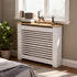 FATIVO Radiator Cover: Internal Height 90.5cm | Horizontal Slatted Radiator Cover with Natural Wood Texture Top, White MDF Wall Heater Cover for Old, Compact Radiators