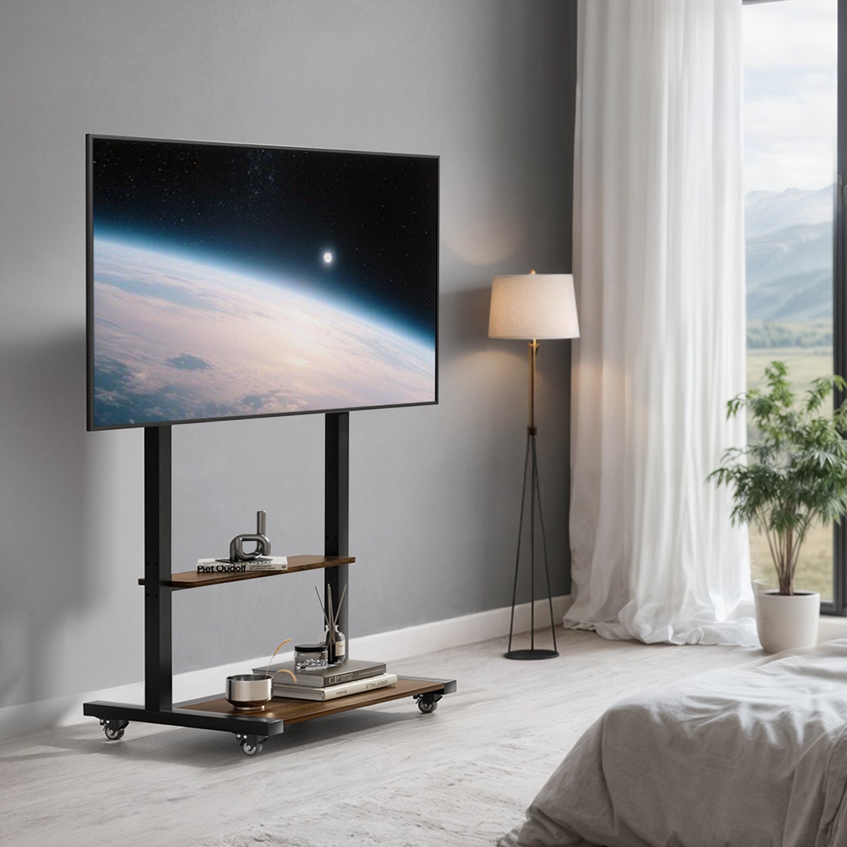 Industrial Rolling TV Floor Stand for 40-100” LCD Screens Height Adjustable TV Cart Mount