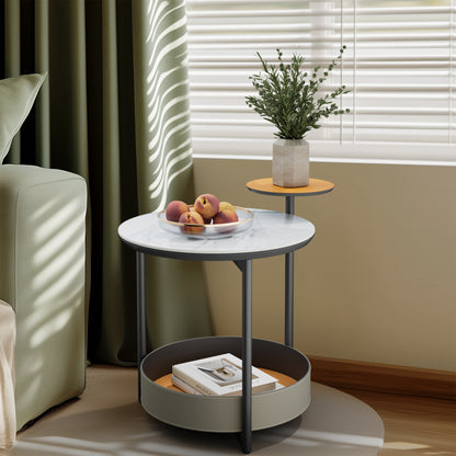 Distinctive Round Side Table Sintered Stone-top Leather Storage Accent Table