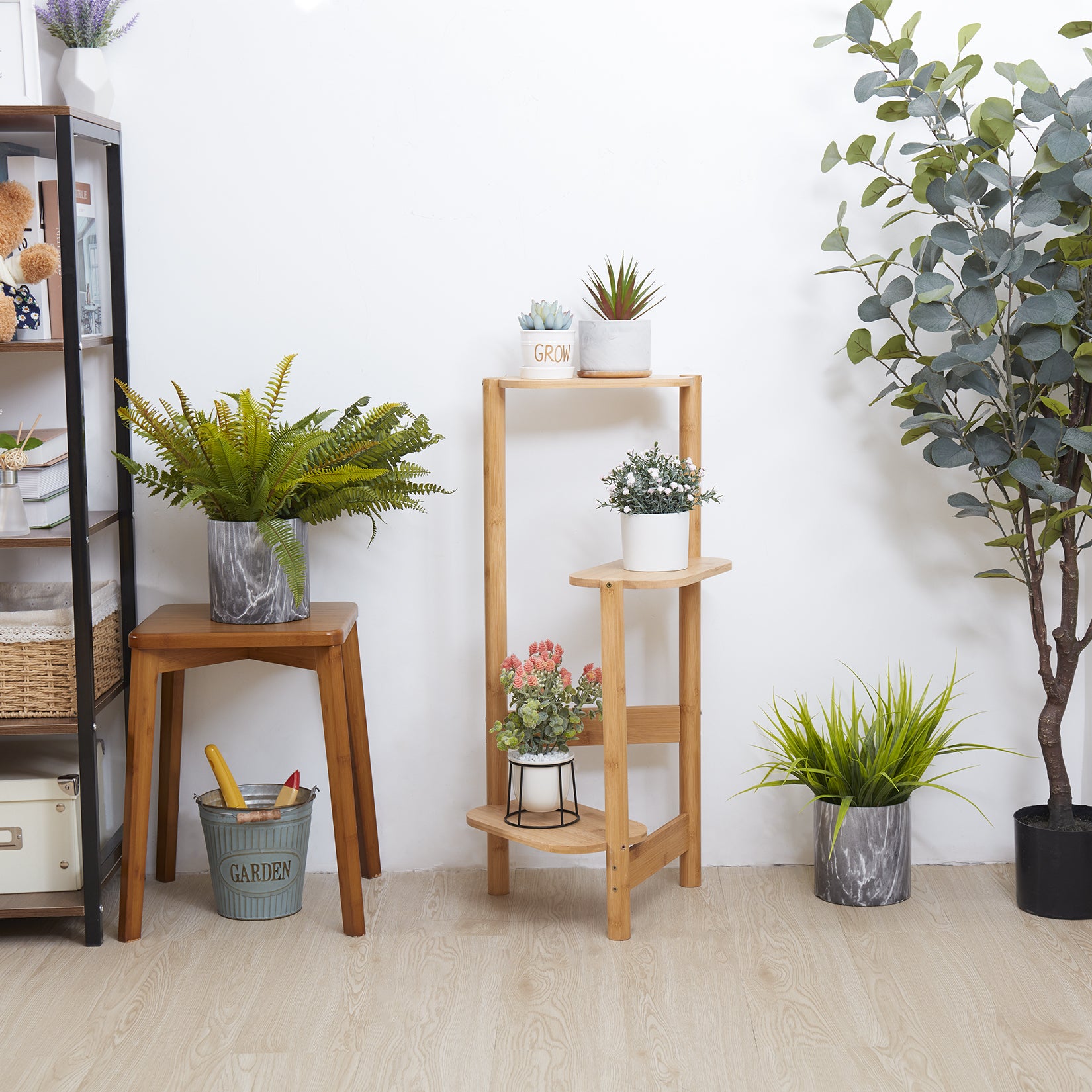 Tall Bamboo Wood Corner Plant Rack Stand