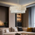 Luxurious Round Crystal Chandelier Pendant Lamp with Raindrops Oblong Crystals