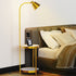 Tall Floor Lamp for Living Room, with 2-tier End Side Table Shelves Golden Iron Frame