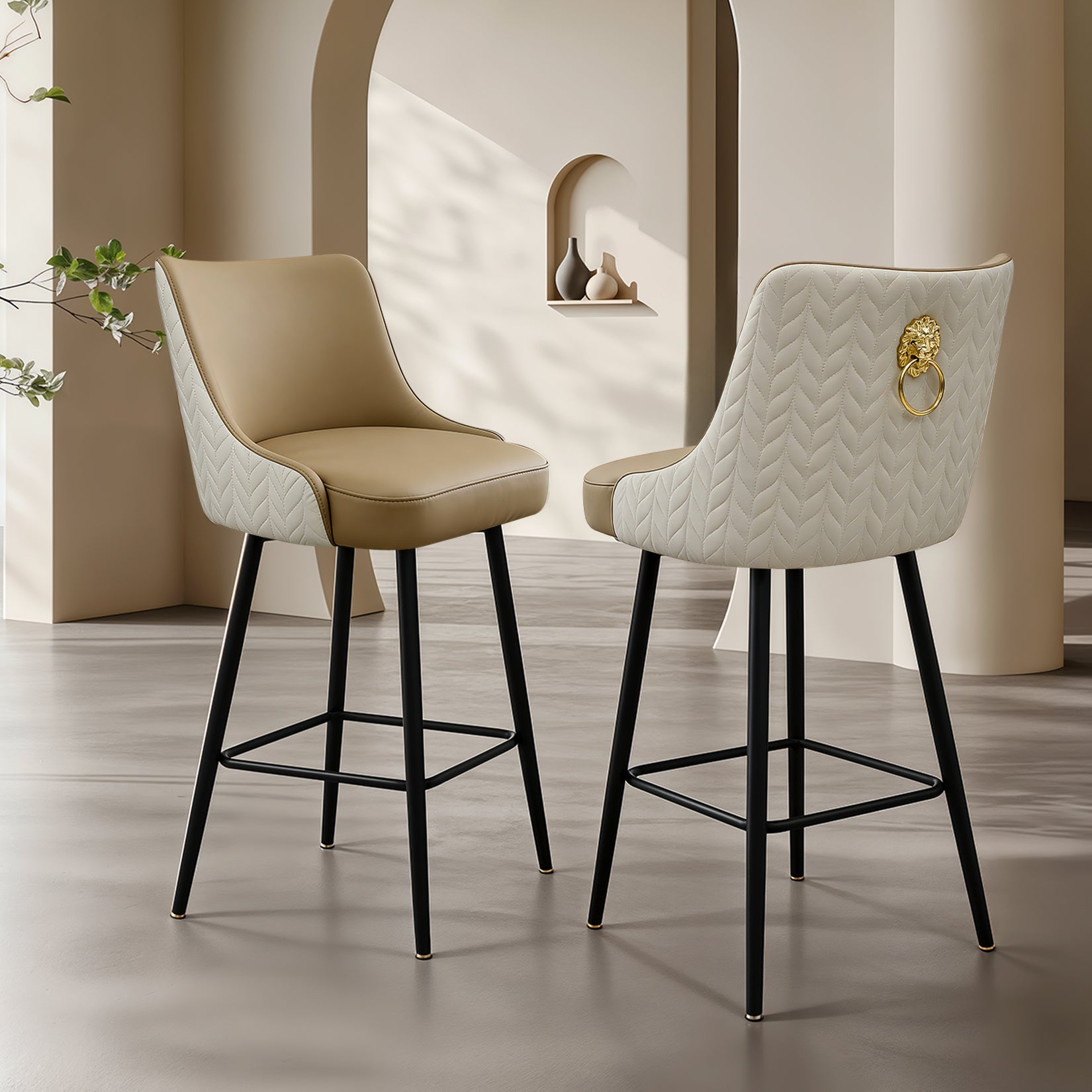 360° Swivel High Bar Stools Upholstered Height Kitchen Island Leather Counter Chair