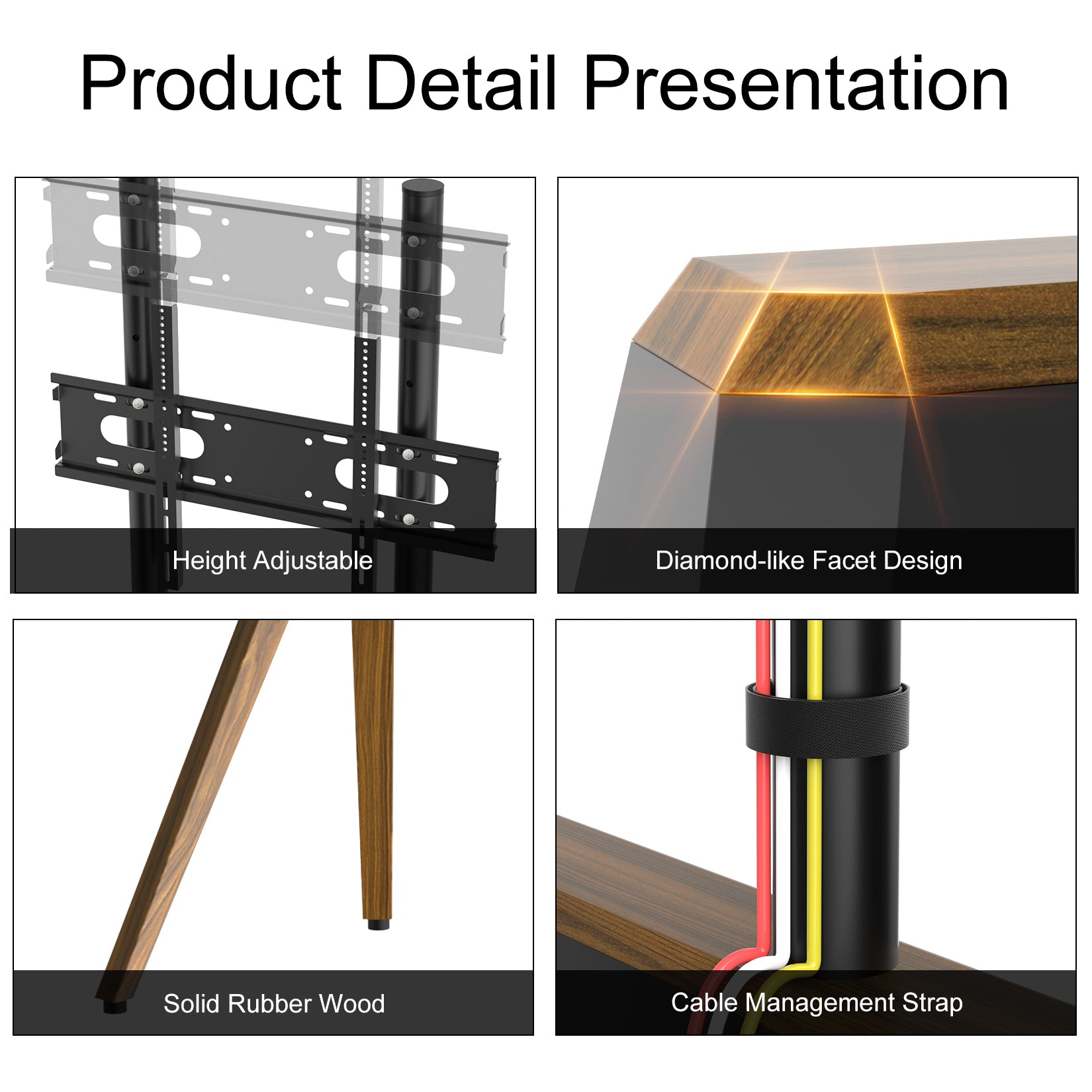 Mid-century Modern TV Floor Stand for 40”-86” TV Stand with Trapezoidal-frame