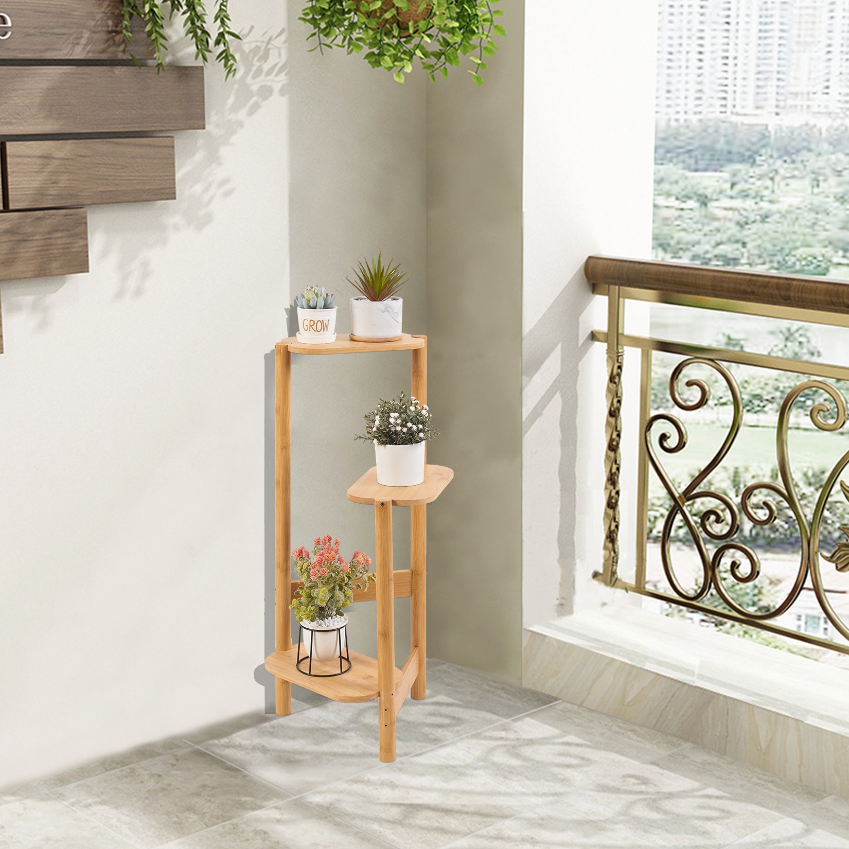 Tall Bamboo Wood Corner Plant Rack Stand