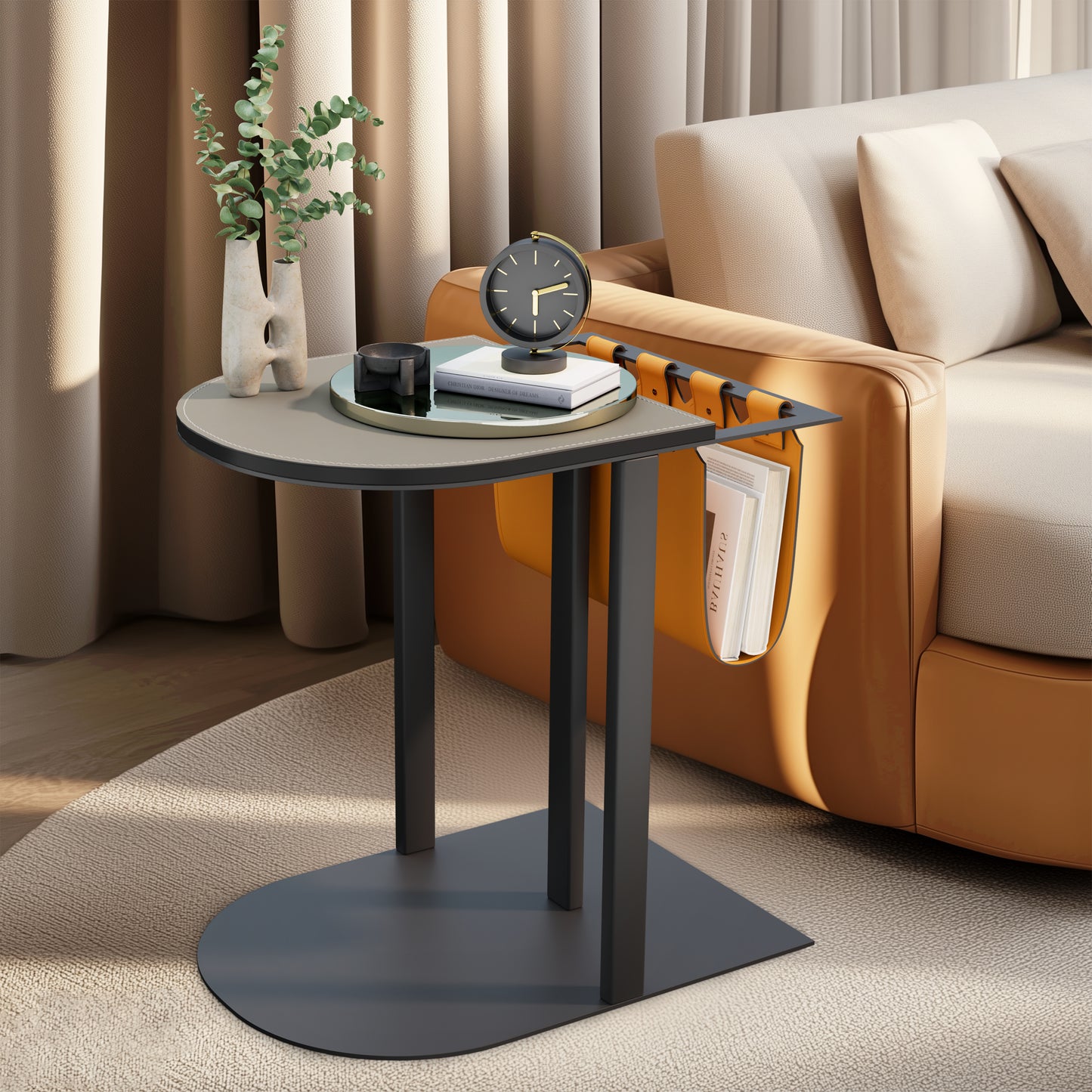 Light-luxury Narrow Side Table Bedside Storage Table with Magazine Rack