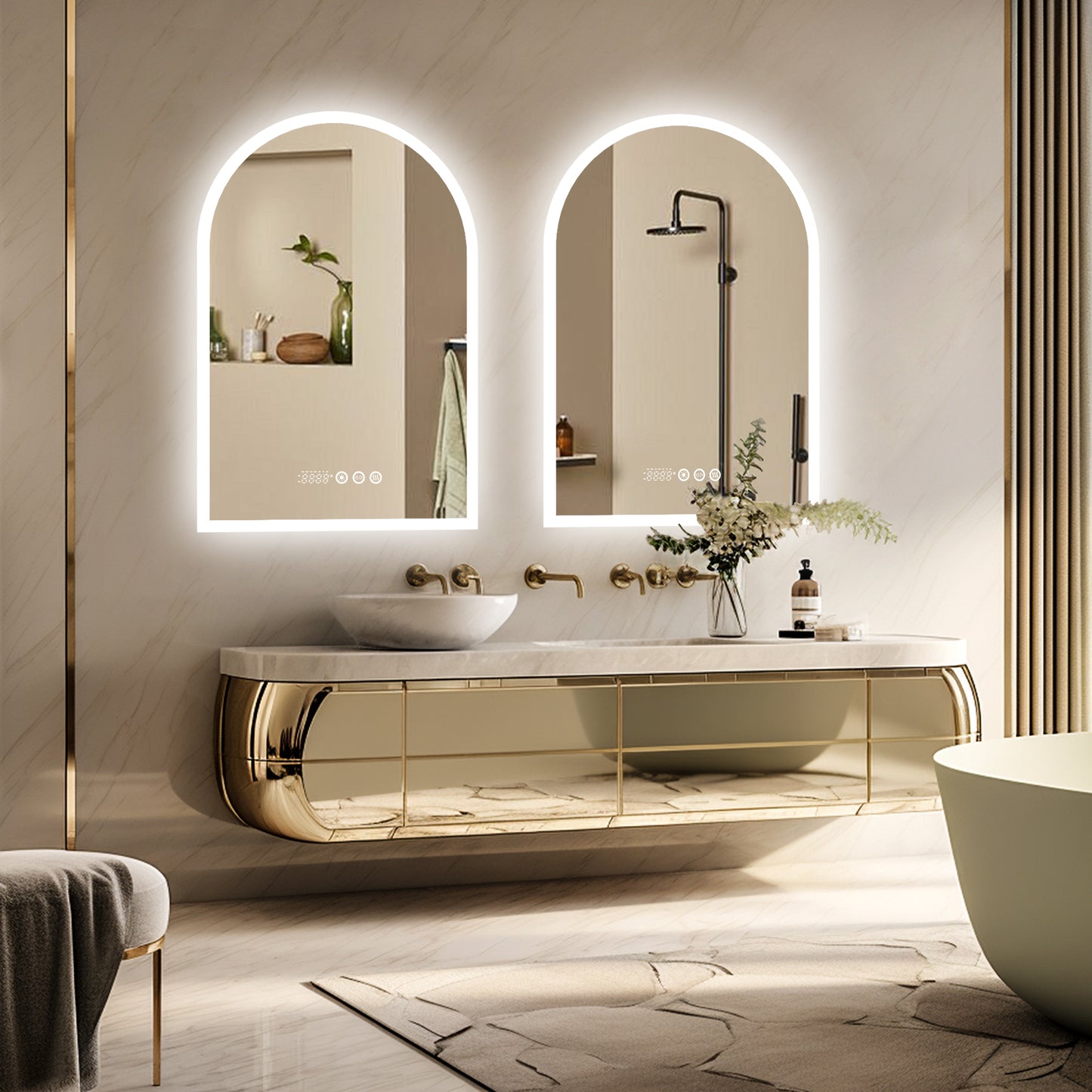 Illuminated Bathroom Mirror with Backlight, Date and Time, Temperature