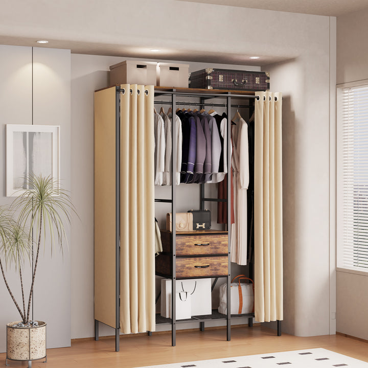 Freestanding Heavy Duty Clothes Rack Dust-proof Curtain Portable Wardr ...
