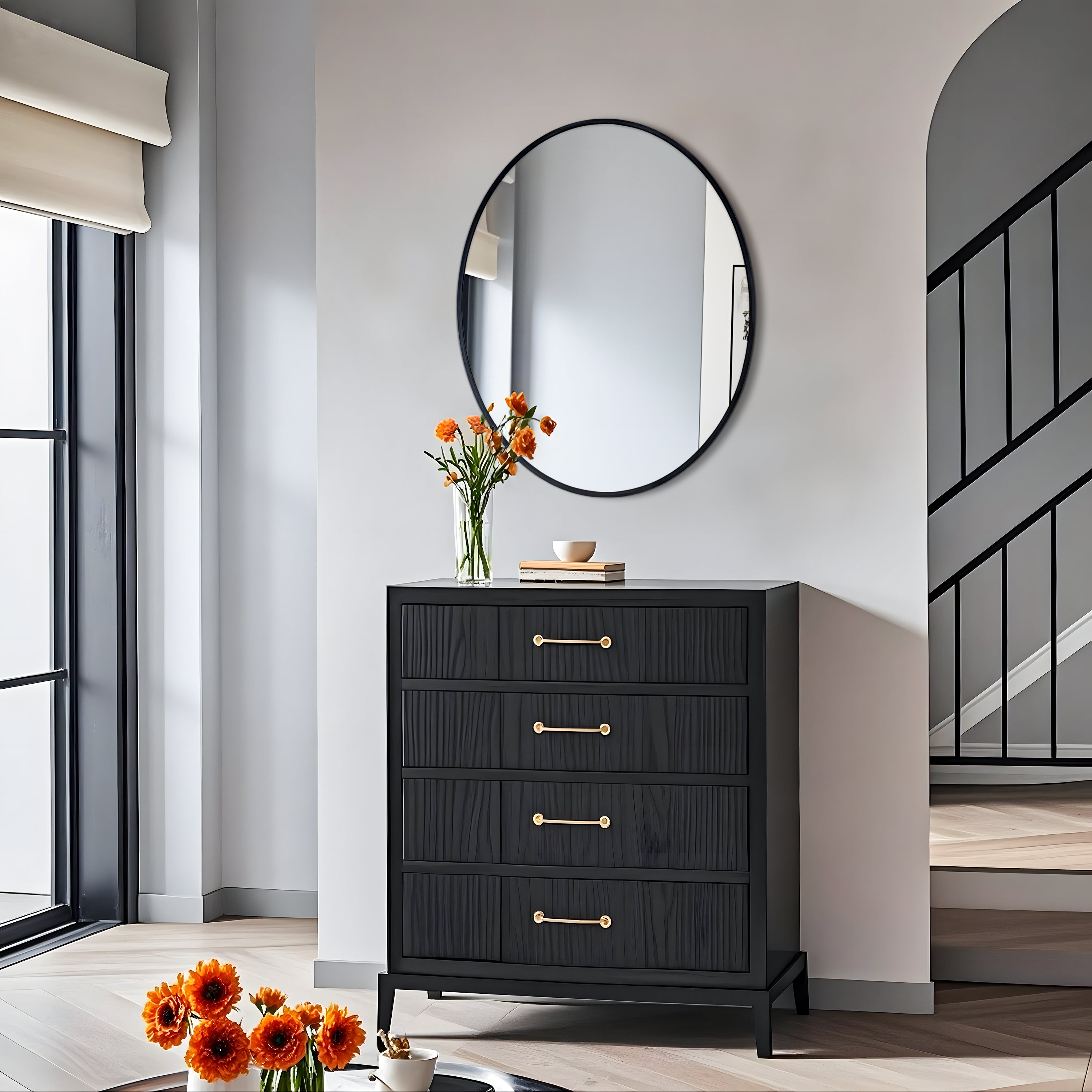 New Release Vertical Black Oval Wall Mirror Aluminum Frame Wall-mounted Hanging Mirror