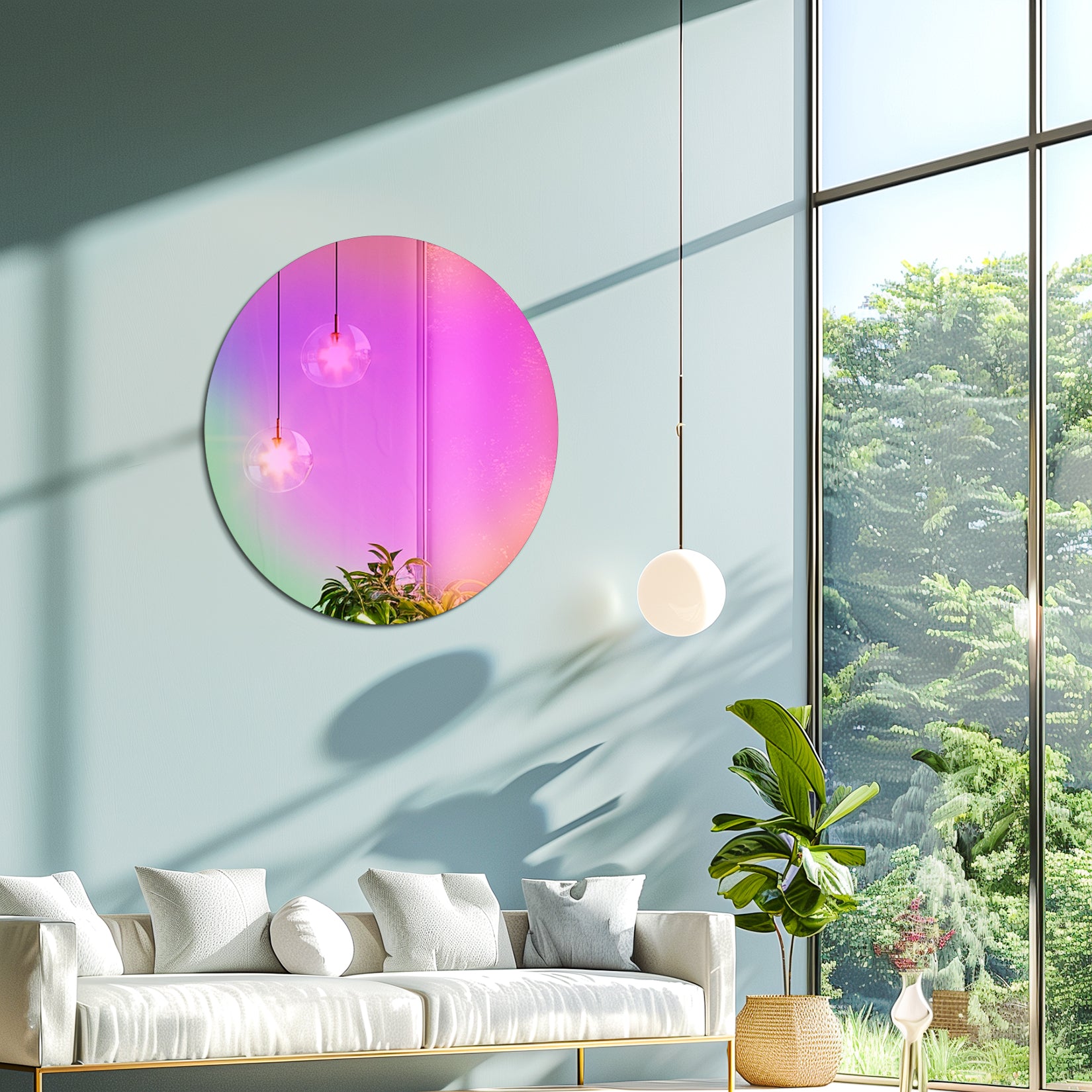 Round Wall Hanging Mirror with Iridescent Effect Dazzling Glass Decor Mirror
