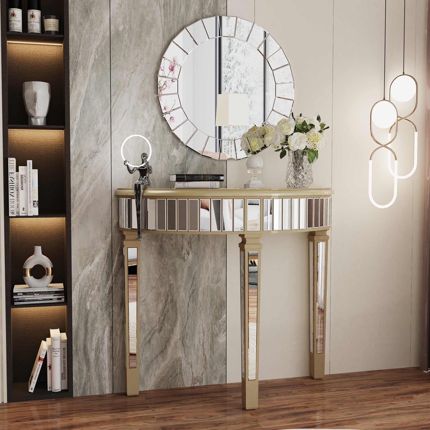 Half-moon Silver Mirrored Console Entryway Table – WisFor