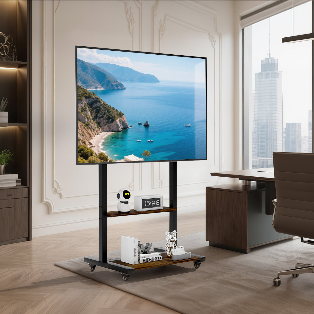 Industrial Rolling TV Floor Stand for 40-100” LCD Screens Height Adjustable TV Cart Mount