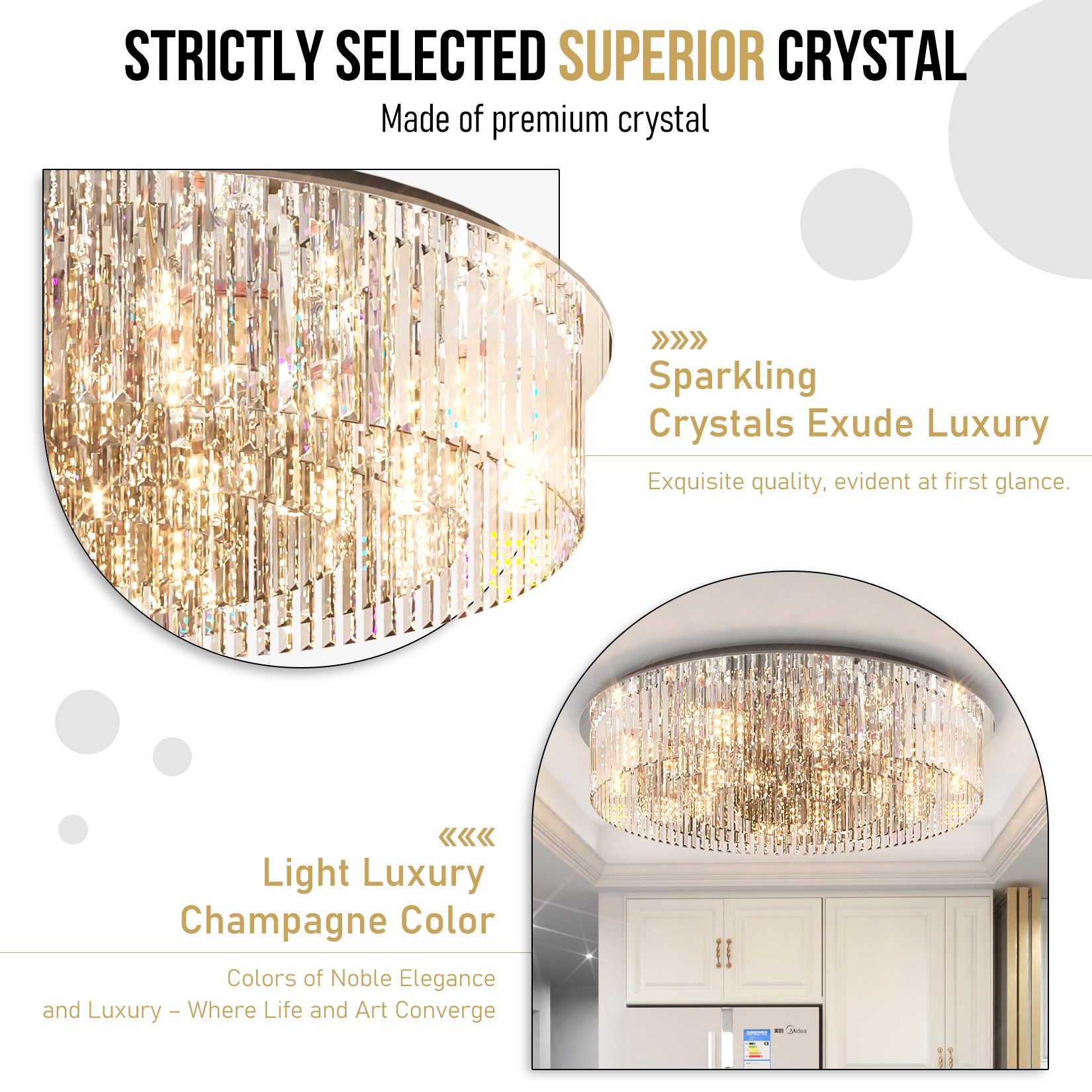 Luxury Crystal Ceiling Chandelier Pendant Lights Fixtures with Shining Grey Crystals, D 23.62”/31.49”