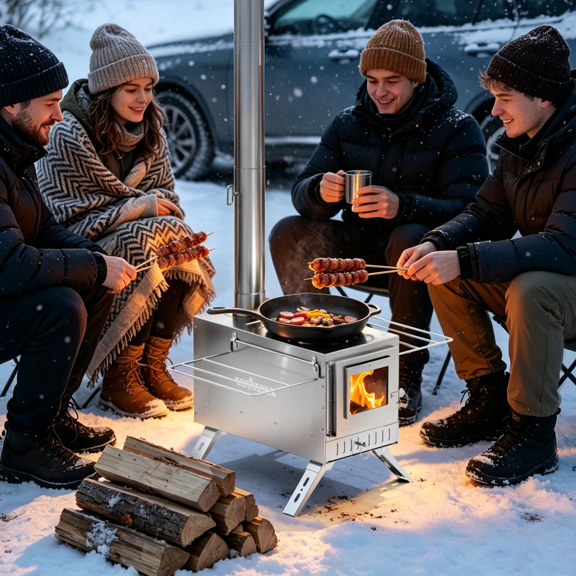Wood Burning Sauna Stove Kit: 2 in 1 Portable Stainless Steel Heater Tent Stove for Outdoor Tents, Outdoor Sauna Hot Tent Stove with Chimney Pipes