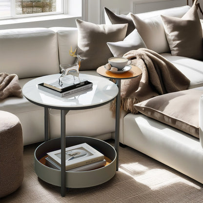 Distinctive Round Side Table Sintered Stone-top Leather Storage Accent Table