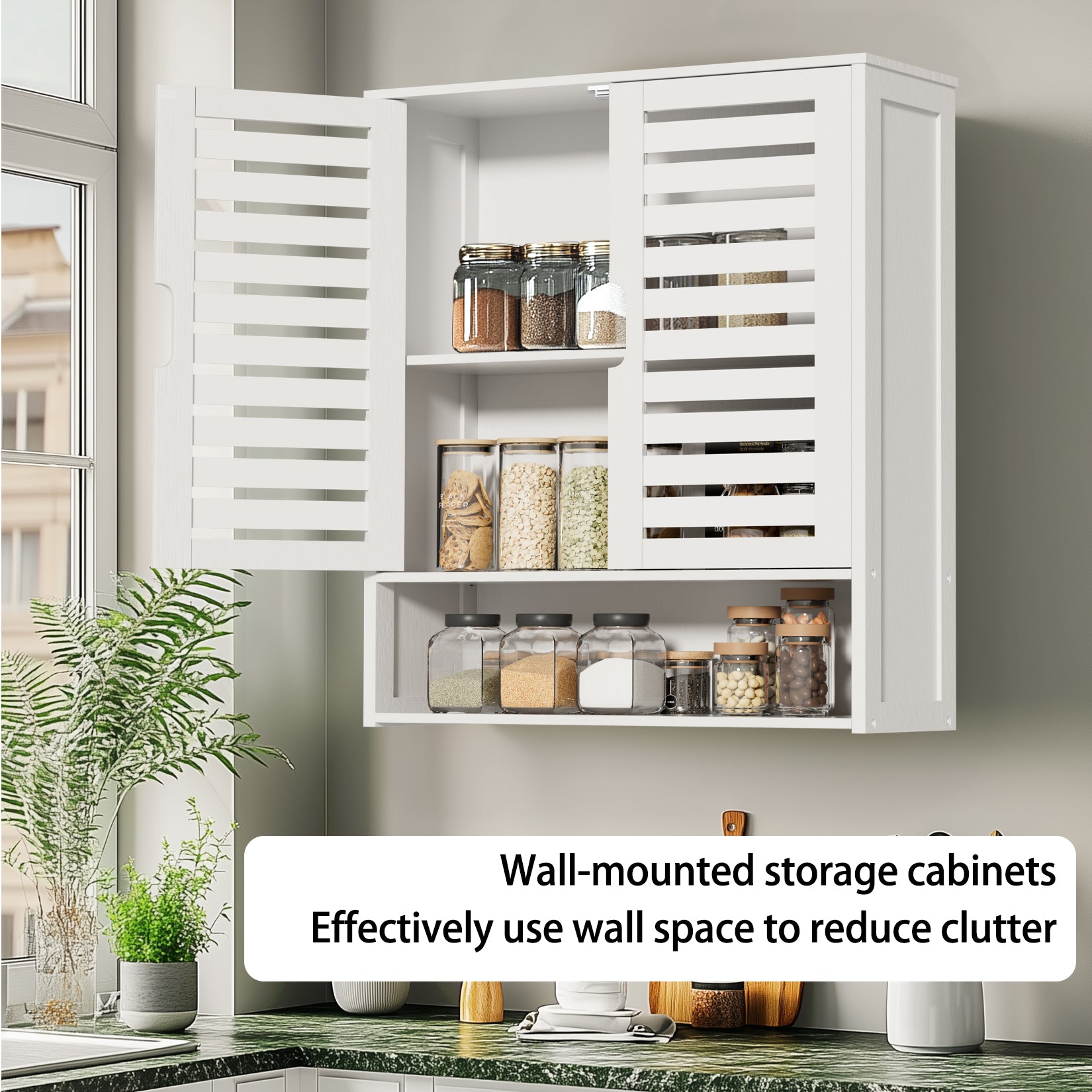 Bathroom Cabinet Bamboo Over-The-Toilet Storage Organizer Wall Mounted Kitchen Shelves