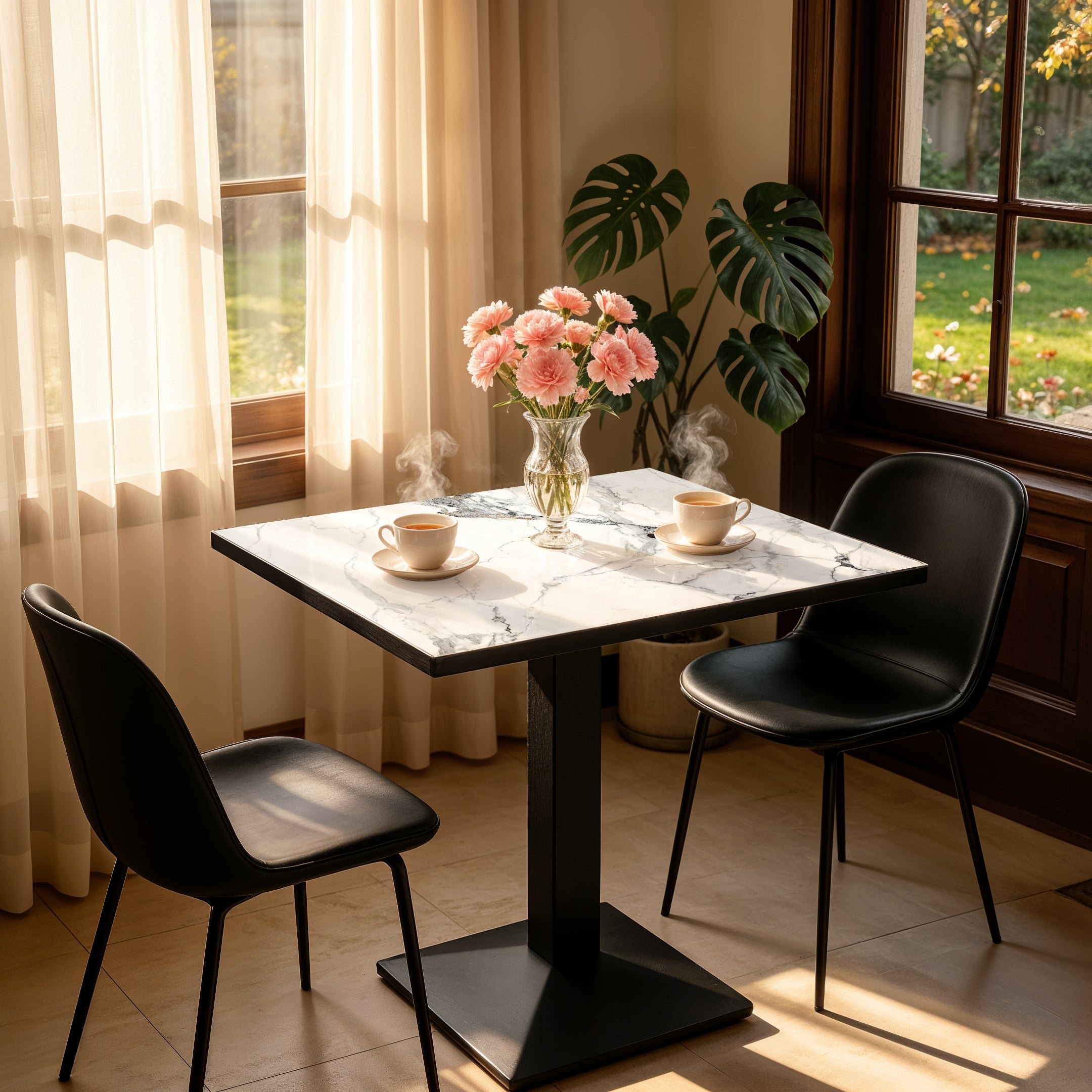 Square Kitchen Dining Table No Chairs Sintered Stone Top Leisure Bistro Tulip Table for 2-4 People