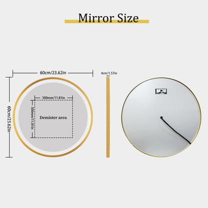 Golden Round Bathroom Mirror Aluminum Frame, Front-lit Vanity Mirror