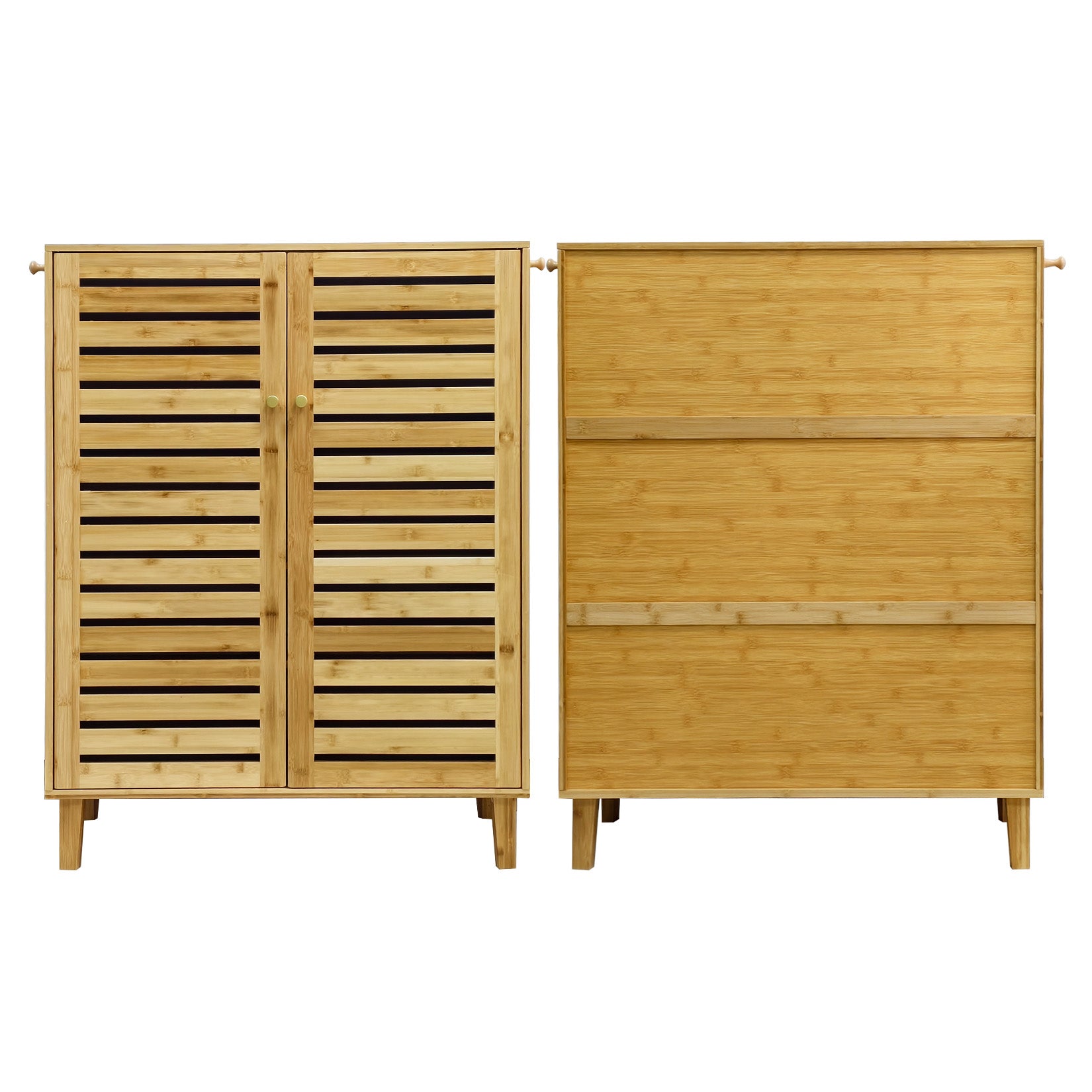 2/3 Doors Bamboo Shoes Storage Cabinet with Slatted Doors & Shelves for Entryway, Hallway