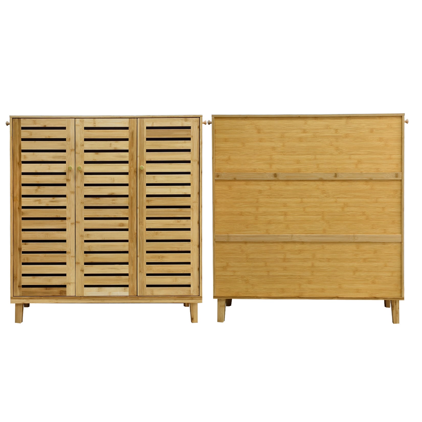 2/3 Doors Bamboo Shoes Storage Cabinet with Slatted Doors & Shelves for Entryway, Hallway