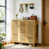 2/3 Doors Bamboo Shoes Storage Cabinet with Slatted Doors & Shelves for Entryway, Hallway