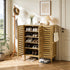 2/3 Doors Bamboo Shoes Storage Cabinet with Slatted Doors & Shelves for Entryway, Hallway