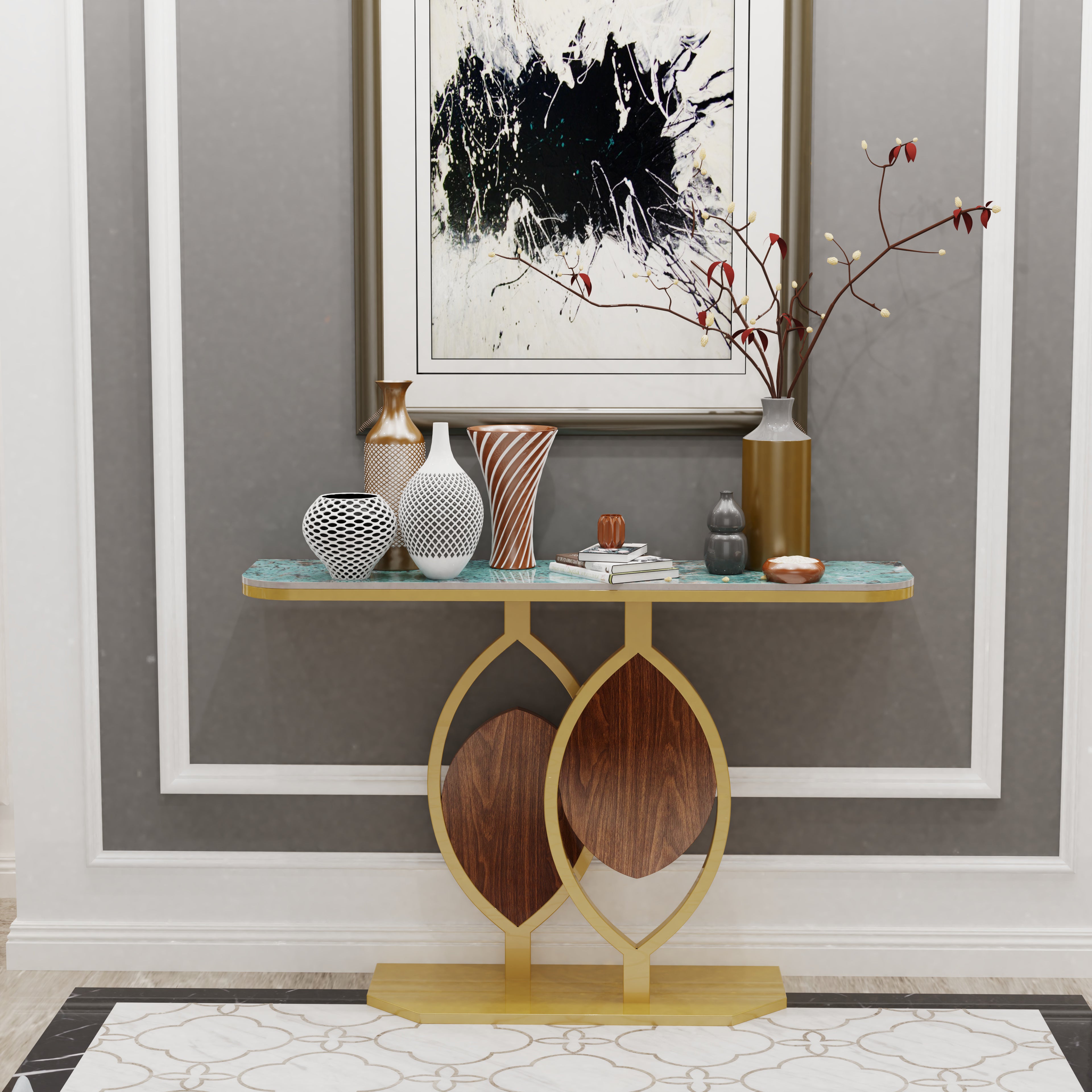 Console Table Sintered Stone Table Golden Base