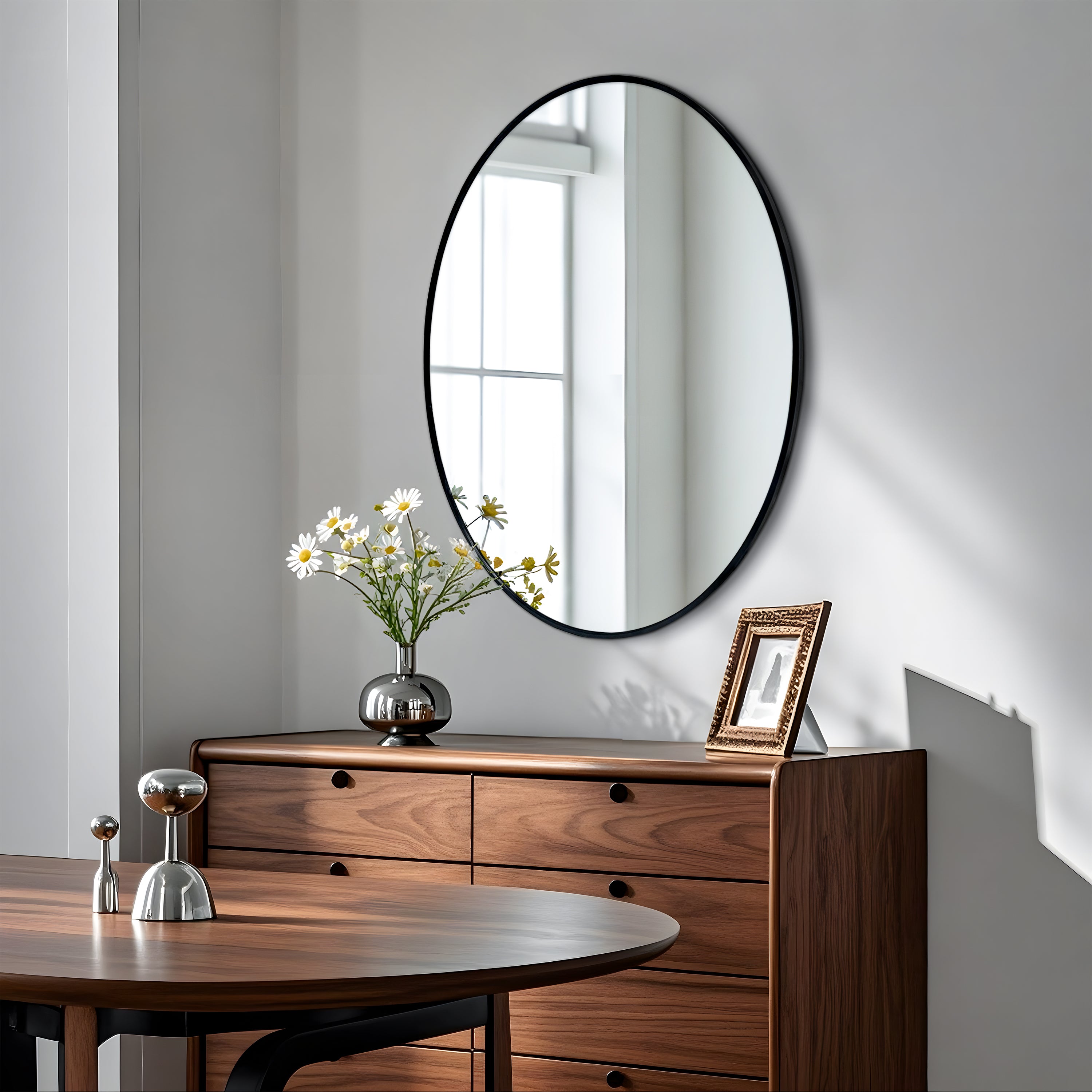 New Release Vertical Black Oval Wall Mirror Aluminum Frame Wall-mounted Hanging Mirror