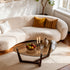 Organic Triangle Glass Center Coffee Table for Living Room, with Amber-Tinted Tempered Glass Tabletop Rubber Wooden Frame