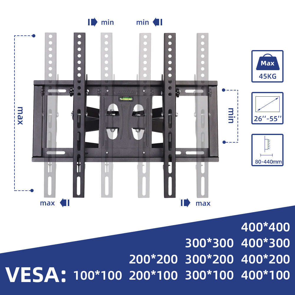 Full Motion TV Wall Mount Bracket for Most 26-55 Inch Screen VESA up to 400x400