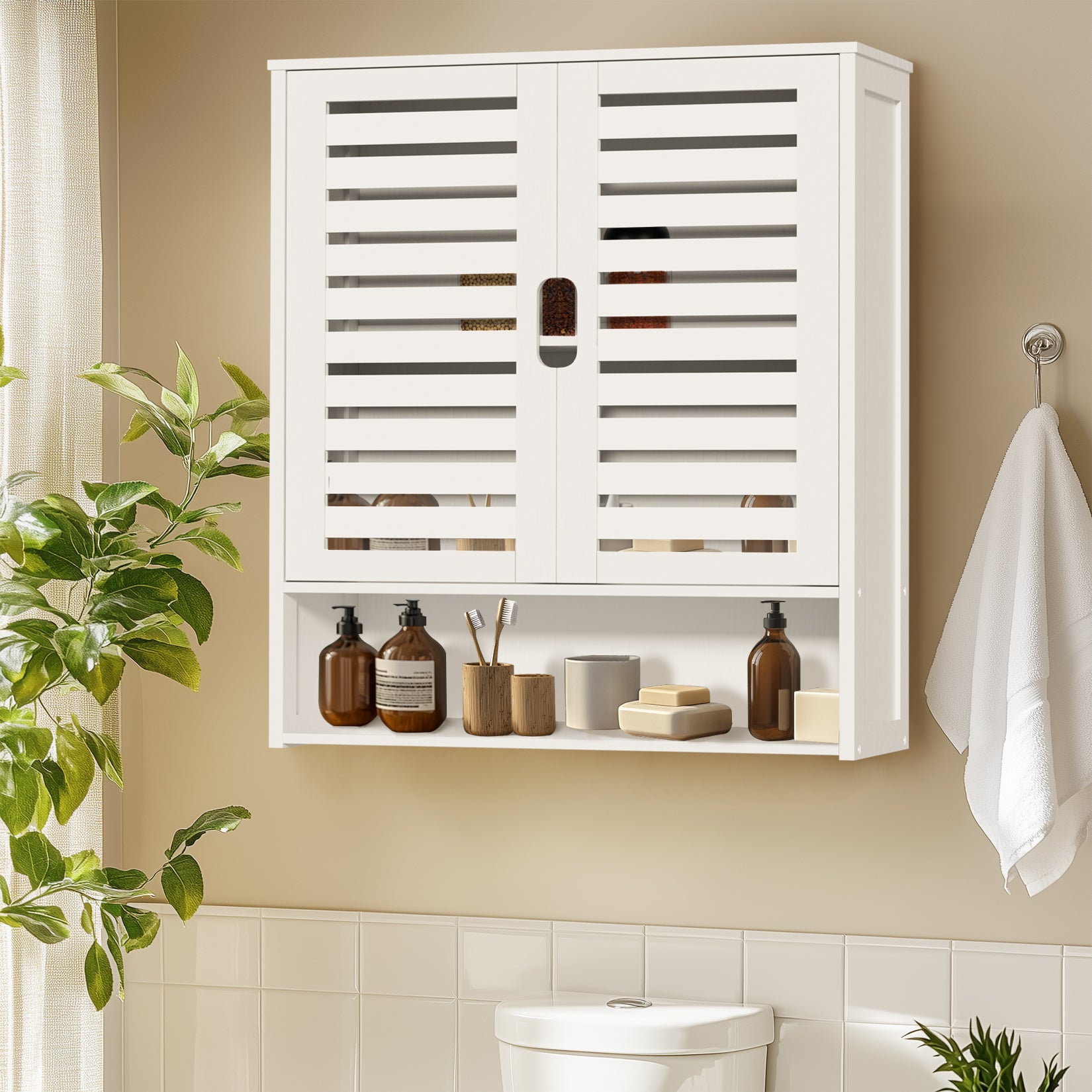 Bathroom Cabinet Bamboo Over-The-Toilet Storage Organizer Wall Mounted Kitchen Shelves