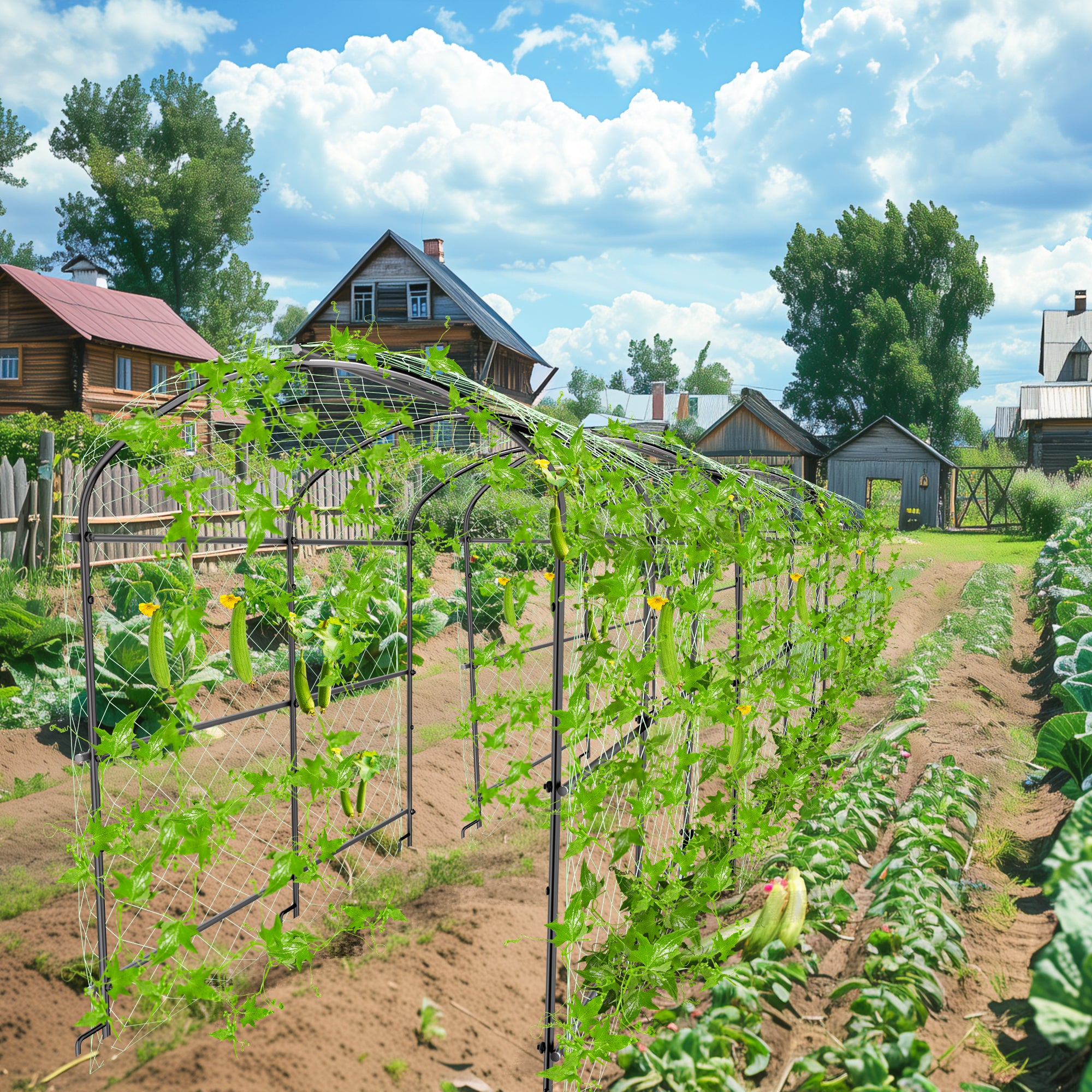 U-shaped Cucumber Trellis Garden Trellis for Climbing Plants with Nylon Netting