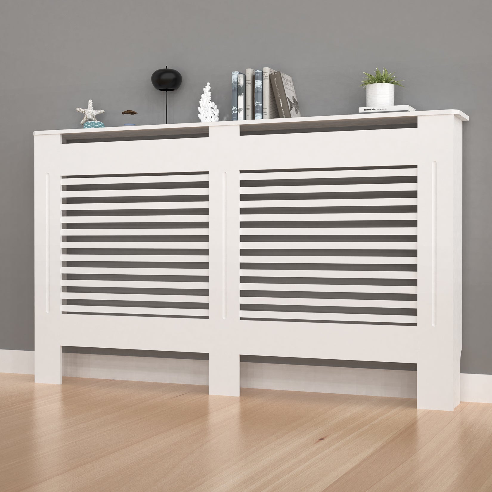 FATIVO High Radiator Cover Wood Cabinet: Internal Height 91cm White Heater Cover, Horizontal/Vertical Slats Radiator Cover Option