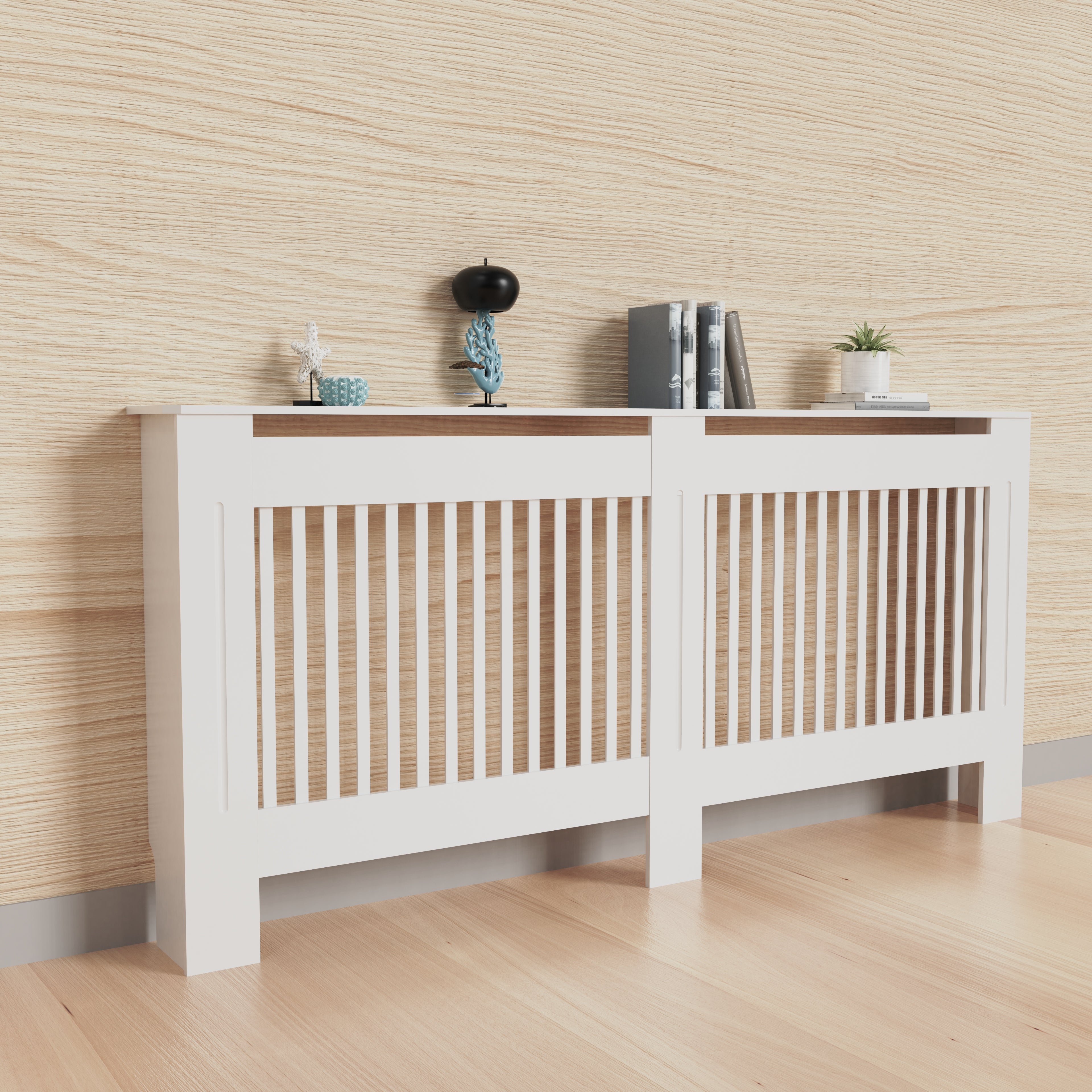 FATIVO High Radiator Cover Wood Cabinet: Internal Height 91cm White Heater Cover, Horizontal/Vertical Slats Radiator Cover Option