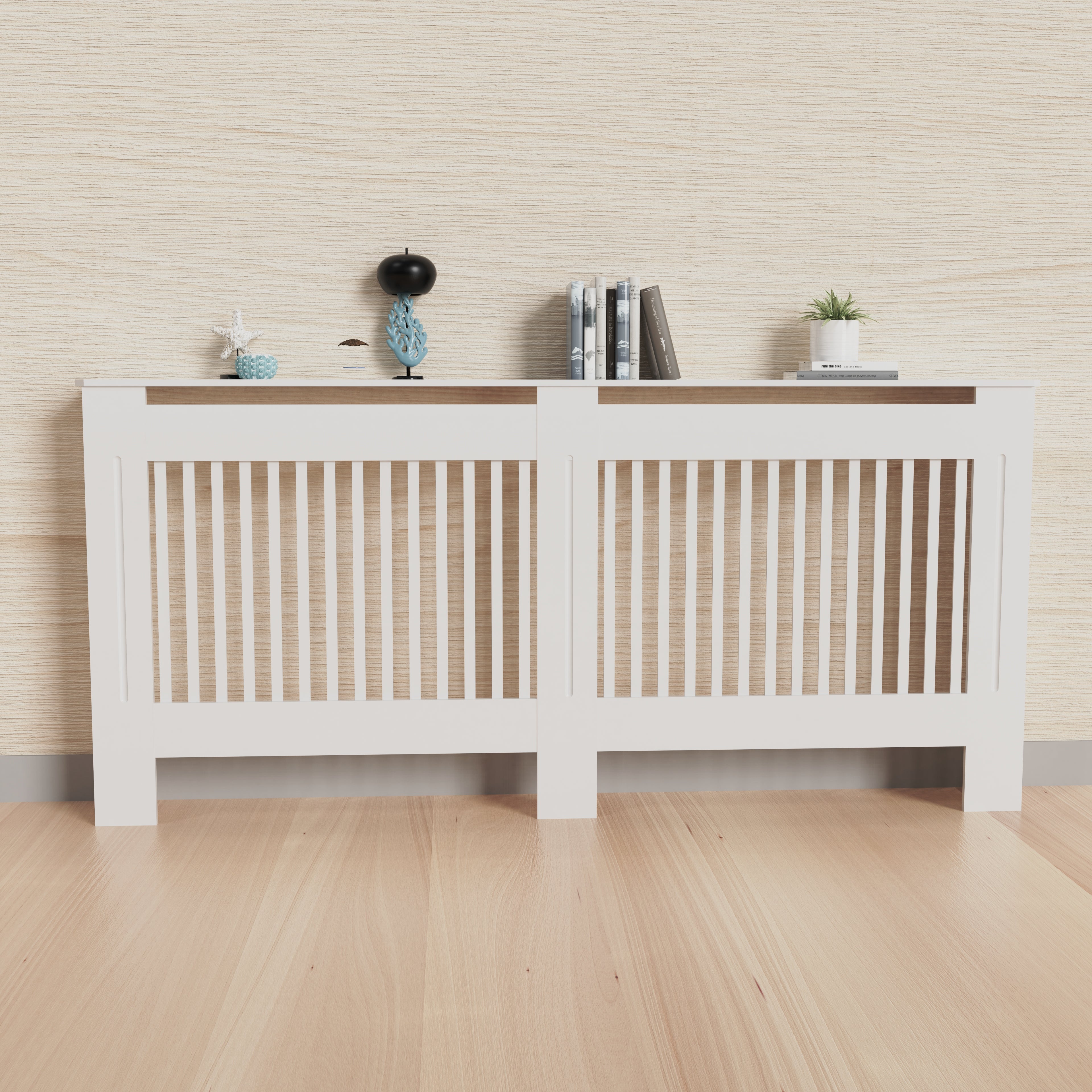 FATIVO High Radiator Cover Wood Cabinet: Internal Height 91cm White Heater Cover, Horizontal/Vertical Slats Radiator Cover Option