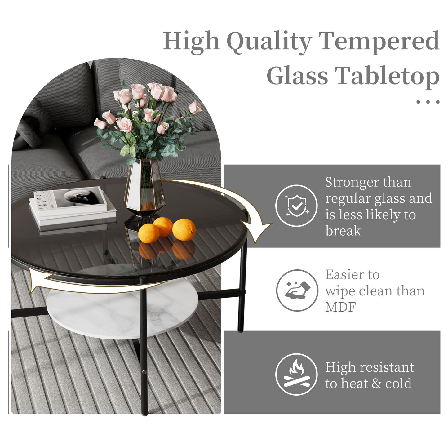 Tempered Glass Coffe Table -  Shatter-proof, Non-flammable
