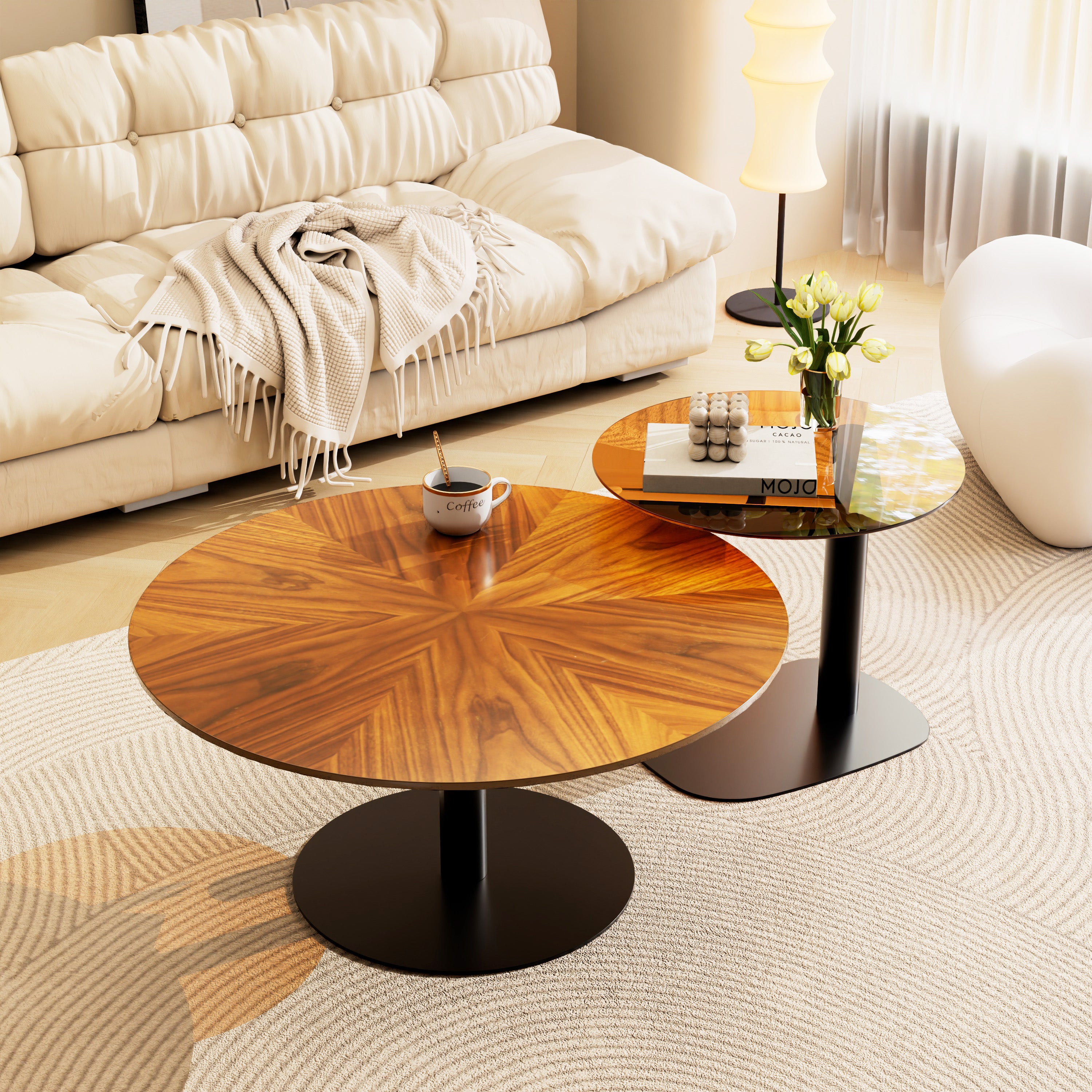 Round Living Room Side Table Set, Two Packages Shippment