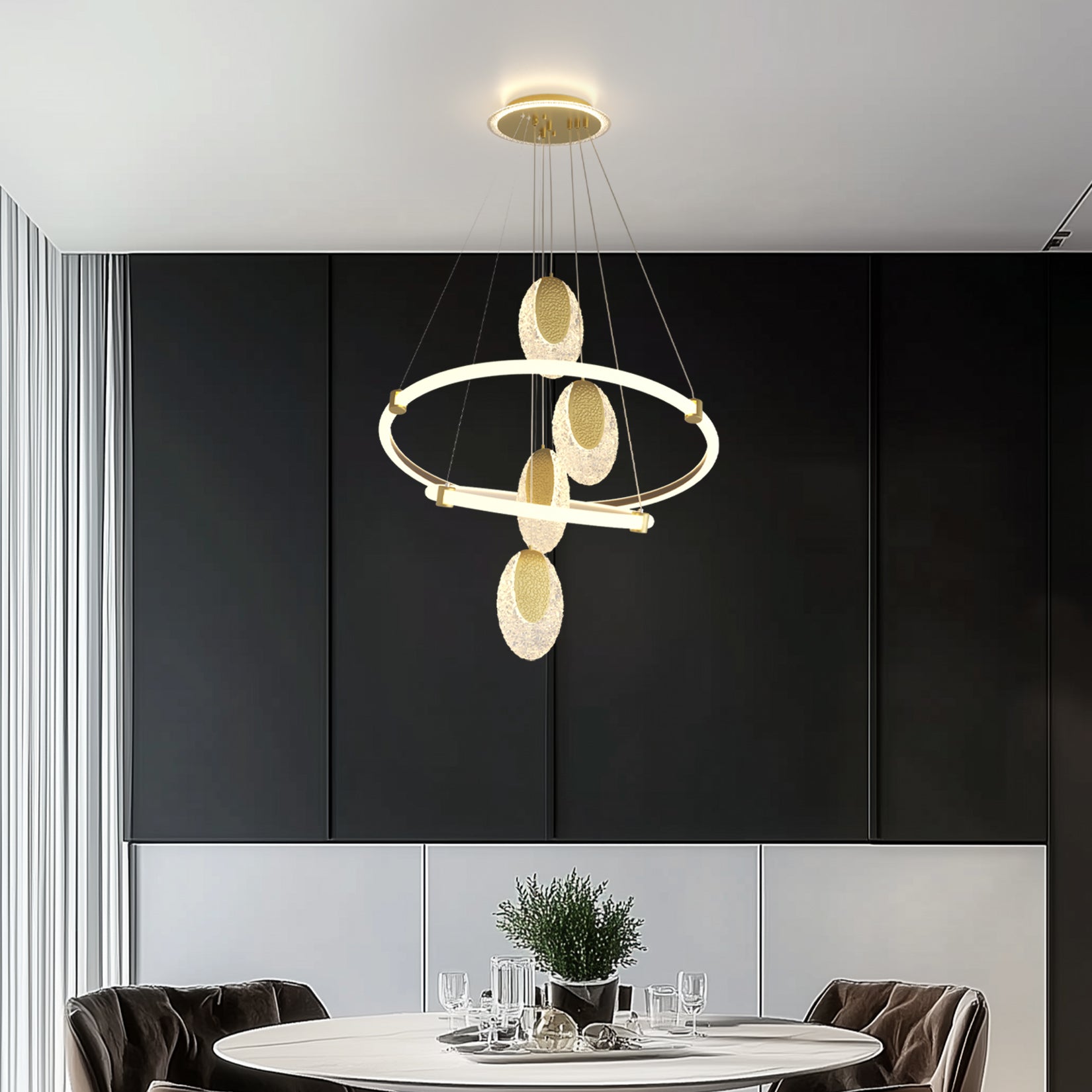 1-Layer/ 2-Layers/ 3-Layers Ceiling Chandelier Lamp with Acrylic Waterdrop Accents Round Circle Lamp Pendant Lighting Fixture