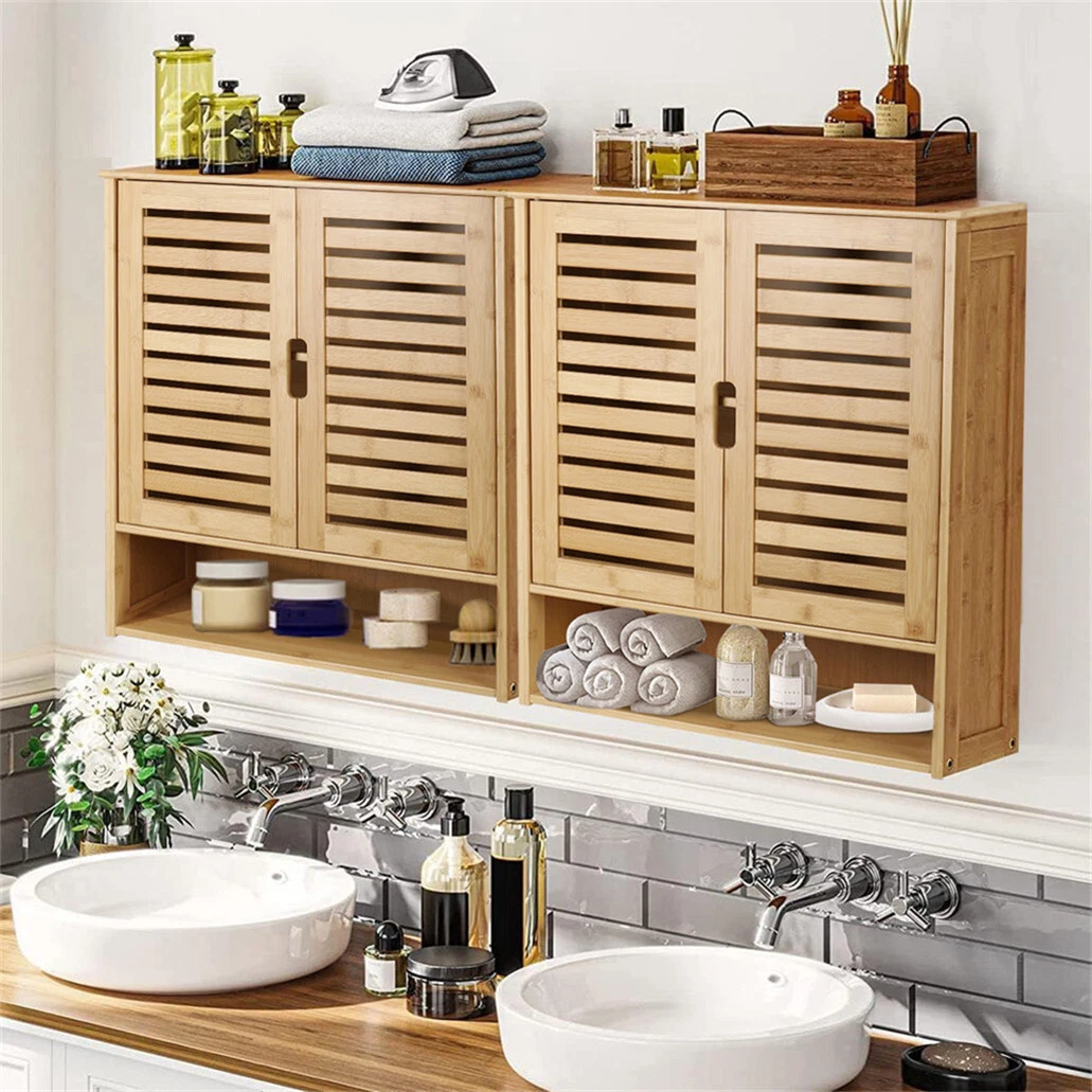 Bathroom Cabinet Bamboo Over-The-Toilet Storage Organizer Wall Mounted Kitchen Shelves